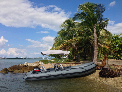 Customer Photo - 18' Saturn SD518 Inflatable Boat with 4-Bow Bimini Top