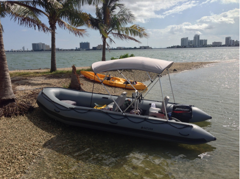 Customer Photo - 18' Saturn SD518 Inflatable Boat with 4-Bow Bimini Top
