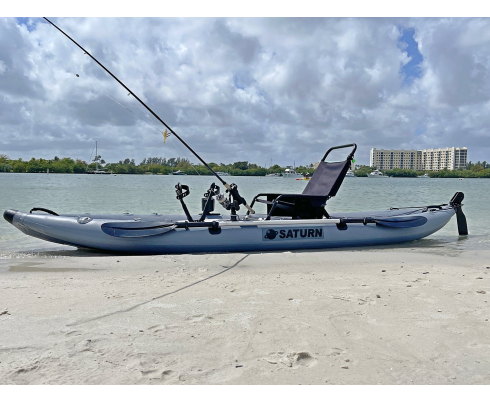 Saturn FPK365 - On the Water with Optional Chair, Rod Holders, and Fishing Poles
